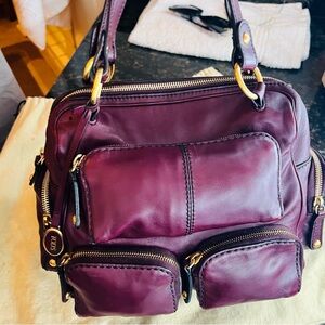 Tod's Plum Satchel multi pocket Gorgeous Leather Women's luxury Designer handbag